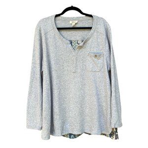 STYLE & CO Gray Floral Back Long Sleeve Top XXL